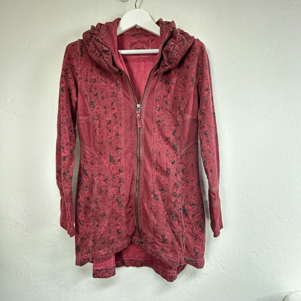 Simclan Womens Burgundy Textured Zip Up Hoodie Jacket Size 40 Outdoor Pockets